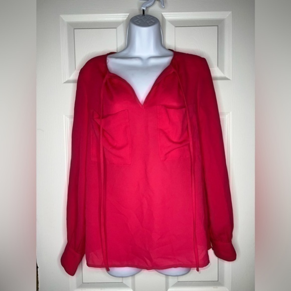 BCBG MaxAzria Women’s X Small Joss Fuchsia Berry Pink V-Neck Blouse Top XS 2
